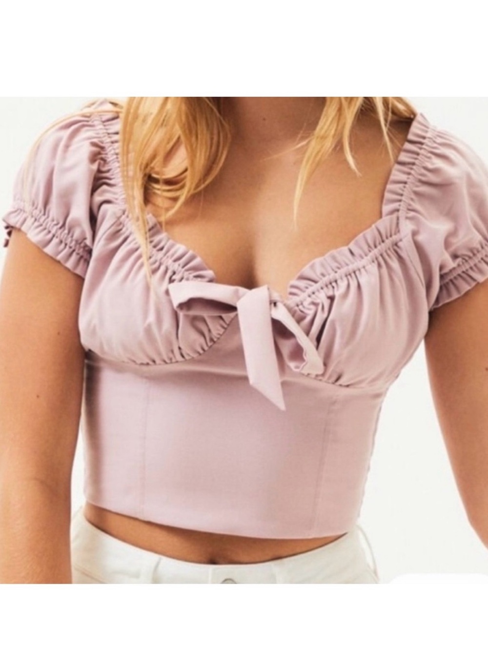 Women’s Dusty Pink Sweetheart Tie-Front Crop Top